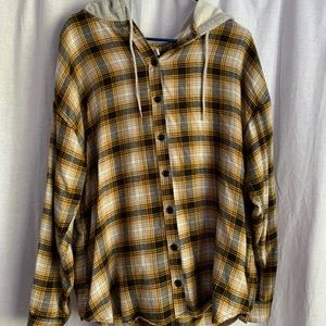 yellow and black flannel with hood